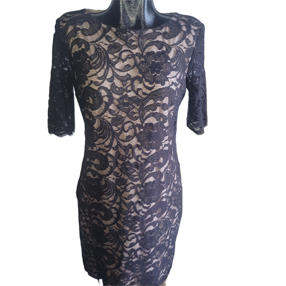 R & K Originals Y2K Black Lace Whimsgoth Mid-length Sheath Dress Size 14